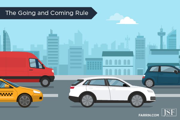Illustration of a white car in morning traffic during the morning commute on a highway in the city.