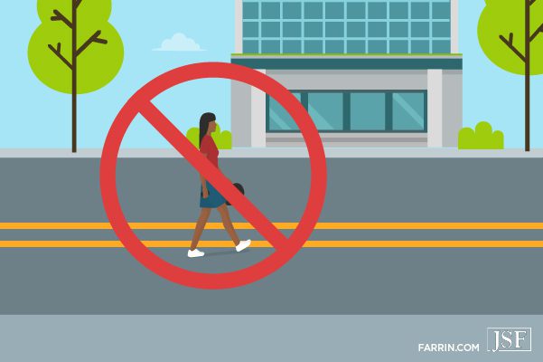 Do not cross a two lane highway where there is no cross walk.