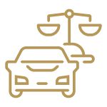Gold icon of scales of justice and a car.