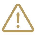 Gold colored icon of a caution sign with an exclamation point.