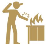 Gold icon of a young person accidentally getting burned on a stove.