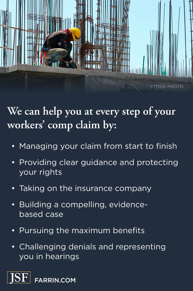 Law Offices of James Scott Farrin. North Carolina construction accident lawyers describe how attorneys help manage workers comp claims & pursue benefits.